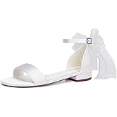 Comfortable Wedding Shoes for Bride Flat Wedding Sandals Open Toe Bridal Flats with Bow