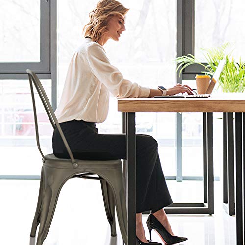 Metal Dining Chairs Set of 4 Stackable Metal Chairs Room Chair Vintage Patio Chair with Back 18 Inches Seat Height Kitchen Chair Tolix Restaurant Chairs Stackable Trattoria Indoor Outdoor Chair (Gun)