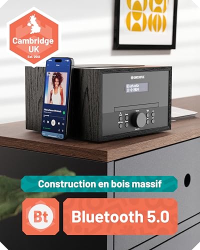 Mini HiFi CD Radio Dab+ | Bluetooth CD Player with 40W Speakers | Alarm Clock Radio with Dual Alarm, 99 Stations | USB, AUX, MP3 | Remote Control Included | Oakcastle DAB400