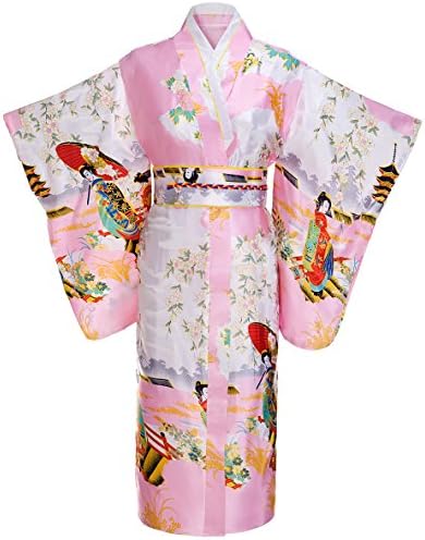 Kimono Palace Women's Japanese Traditional Pagoda Classy Silk Kimono Robe/Bathrobe/Party Robe Long with Bag