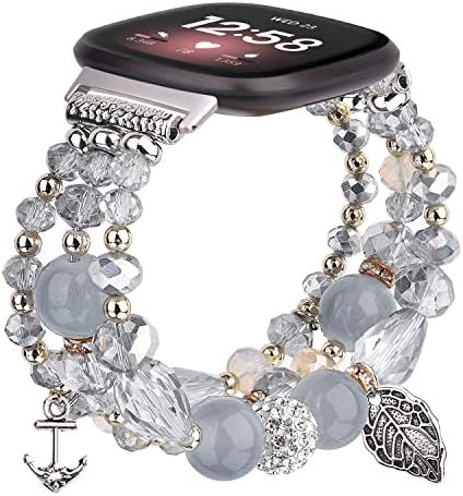 MOFREE Bracelet Compatible for Fitbit Versa 3 Band/Fitbit Sense Bands, Handmade Fashion Elastic Beaded Strap Bracelet Replacement Compatible for Versa Bands Women Girl Grey MOFREE Bracelet Compatible for Fitbit Versa 3 Band/Fitbit Sense Bands, Handmade Fashion Elastic Beaded Strap Bracelet Replacement Compatible for Versa Bands Women Girl Grey