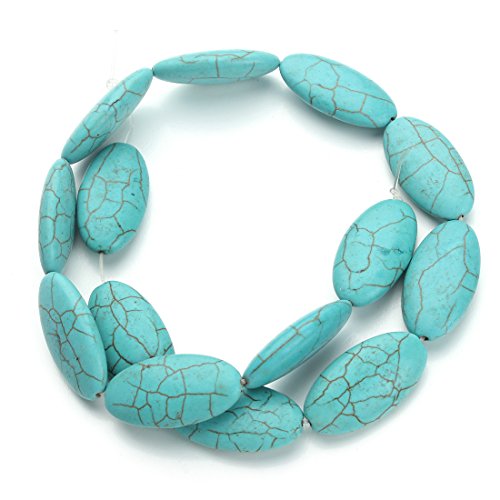 Linsoir Beads Blue Olive Large Turquoise Spacer Beads Loose Stone DIY Craft Jewelry Supplier About 13pcs/strand 1.5cmX2.9cm