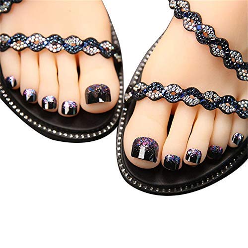 False Toenails for Big Toe Shiny Fake Toenails for Women Girls Short Glitter Press On Toenails Artificial Toenails Feet Nails Decoration Glue On Toe Nails 24pcs