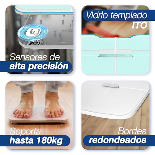 ZOMA | Báscula Digital Corporal | Báscula Corporal Inteligente con Bluetooth y WiFi | Báscula de Peso Corporal Pesa Pantalla LED | Resistente Vidrio Templado - Balanza Corporal Medición Precisa
