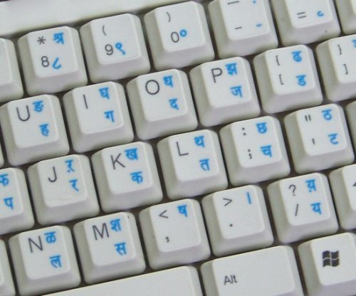 HINDI KEYBOARD STICKERS WITH BLUE LETTERING ON TRANSPARENT BACKGROUND