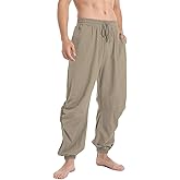 PACEIADTA Mens Casual Cotton Linen Pants Casual Elastic Waist Drawstring Yoga Jogger Pants