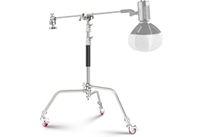 NEEWER Stainless Steel Heavy Duty C Stand with Swivel Casters, 43"-73"/110-186cm Photography Light Stand with 33"/83cm Boom A