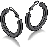 FaithHeart Chunky Hoop Earrings for Women, Silver/Black/14K Gold Plated Stainless Steel Earrings 5mm Thick Hollow Tube Hoops Hypoallergenic Lightweight Earring 20/30/40/50/60/70/80mm