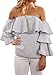 Women's Off the Shoulder Tops Bell Sleeve Ruffles Striped Shirt Blouse