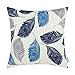 CaliTime Canvas Throw Pillow Cover Case for Couch Sofa Home Decoration Peacock Feathers 18 X 18 Inches Grey Blue Navy