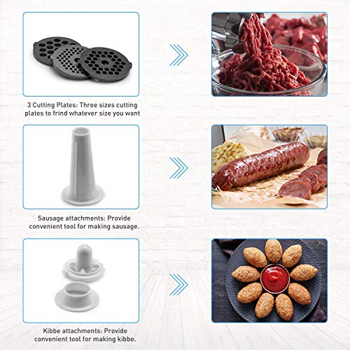 Baulia MG806 Electric Grinder for Home Use, 3 Cutting Blades & Stuffing Tubes, Stainless Steel Meat Mincer for Making Sausages, Chopped Liver, Size #10, Silver (Certified Refurbished) - Thumbnail 3