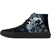 FIRST DANCE Skull Sneakers for Men - High Top Punk Rock Joker Print Fashion Shoes - Black Cool Footwear