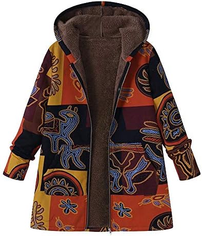 Plus Size Down Jackets Women Duseedik Hooded Long Sleeve Overcoat Cotton Linen Fluffy Fur Outwear