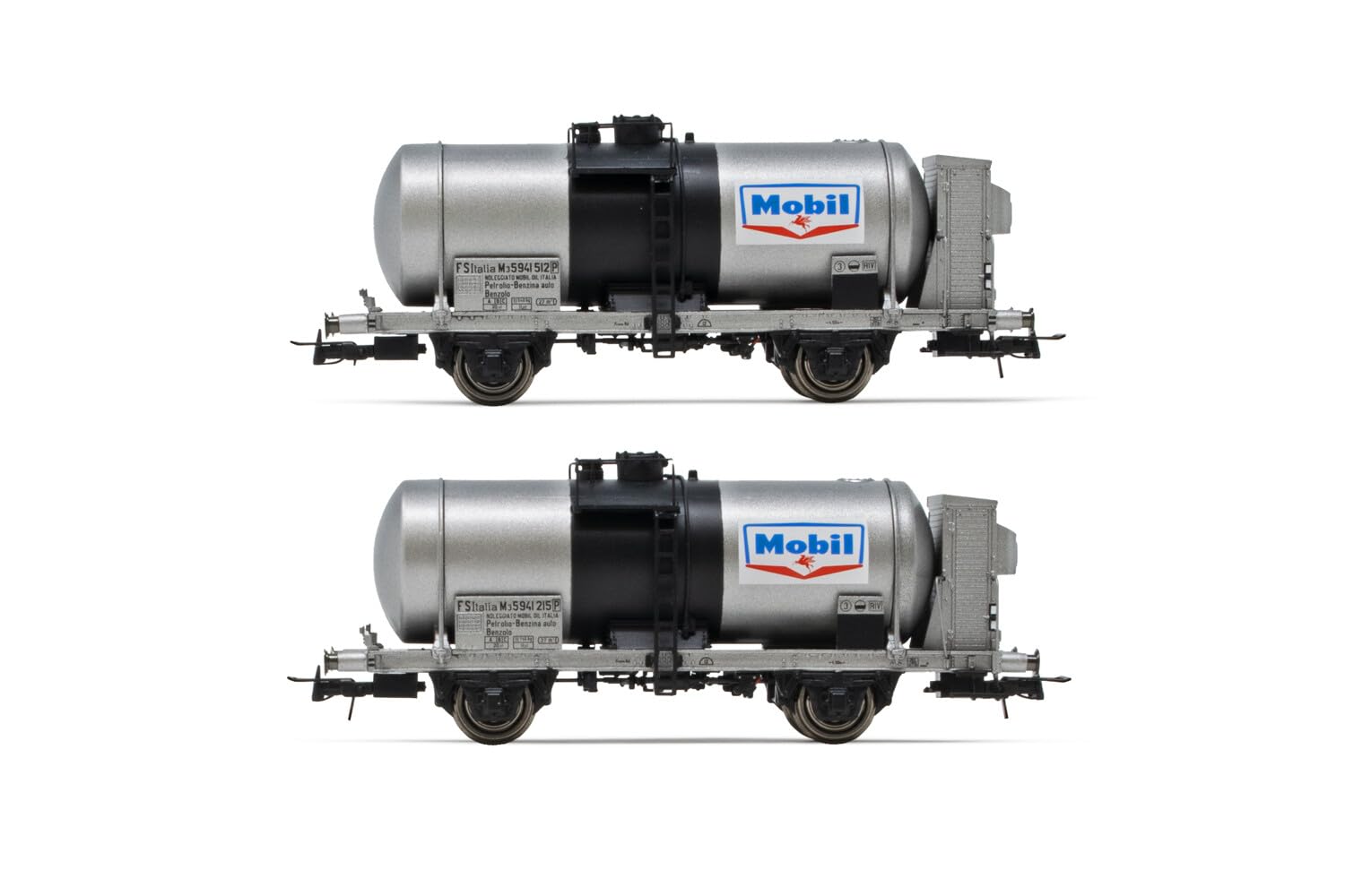 Rivarossi HR6607 FS, 2-unit set tank 2-axle wagons, big tank, with + without brakeman's cab, Mobil, ep. III 1:87 Scale HO Gauge