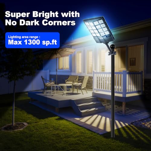 Solar Street Lights Outdoor, 8500K Solar Powered Driveway Light, LED Flood Motion Sensor Dusk Dawn Illumination Waterproof Mount Security Lights for Parking Lot, Backyard, Garage, Path