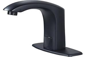 HHOOMMEE Automatic Touchless Bathroom Sink Faucet Sensor Motion Activated Commercial Faucets Hands Free Infrared Residential Basin Tap with Deck Plate Water Mixer Valve Control Box (Matte Black)