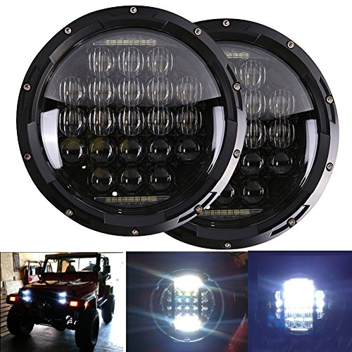 7 inch LED Headlights Daymaker DOT Smoke with Cree Chip Bulbs Set Kit Projector Headlamp Headlight Light for Jeep Wrangler JK JKU TJ LJ CJ Sahara Rubicon Unlimited Sport Black