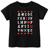 Toddler Boys Valentine Shirt for Girls Kids, Love T-Rex Dinosaur Alphabet ABC I Love You Heart T Shirt Cotton Blend,4-7T