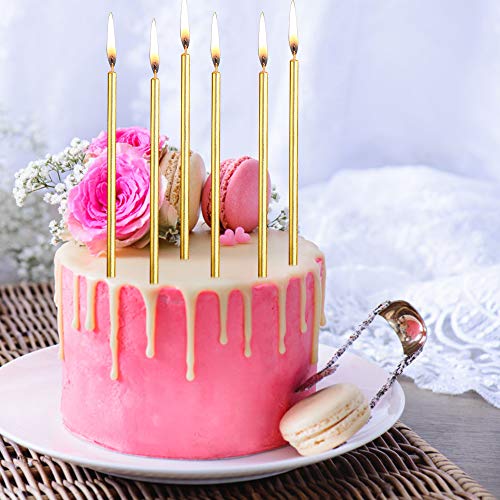 Hicdaw 60PCS Birthday Candles Birthday Party Long Thin Cake Candles Metallic Birthday Candles in Holders for Birthday Wedding Party Cake Decorations - Thumbnail 3