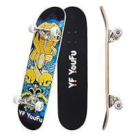 YF YOUFU Complete Skateboards, 31 inch Pro Skateboard for Boys/Girls/Kids/Youth/Adults, Tricks Skate Board for Beginners & Pro, Double Kick 7 Layer Canadian Maple Wood Concave Skateboard