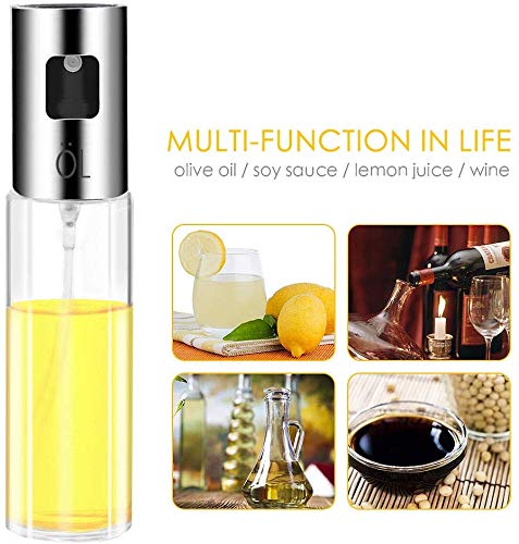 Besmon Olive Oil Sprayer Food-grade Glass Bottle dispenser for Cooking, BBQ, Salad, Kitchen Baking, Roasting, Frying (Clear)