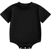 Merqwadd Baby Boy Girl Bubble Romper Infant Oversize Plain Crewneck T-Shirt Bodysuit Tops