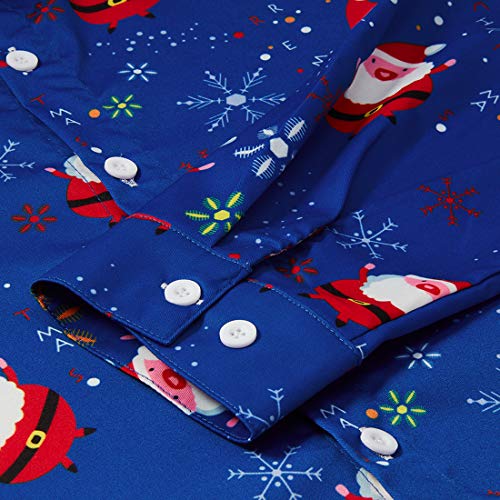 RAISEVERN Männlich Hawaiihemd Phantasie Neuheit Santa Schneemann Muster Langarm Shirts Schneeball Gedruckt Tops Blusen für Brothers Daddy\'s