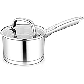 TeamFar 1 qt Saucepan, Stainless Steel Small Sauce Pan & Lid with Tri-ply Bottom for Cooking/Boiling/Stewing, For Induction/Gas/Electric, Non-Toxic & Heavy Duty, Straight Side & Dishwasher Safe