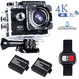 BrosFuture 4k Action Camera with Wifi 30M Waterproof Sports Camera and 2.4G Remote Contral /2 pcs Rechargeable Batteries/ 170 Degree Wide Angle- Package including All Accessories Kits,1 Yr Warranty