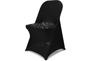 LEBENGURU 50 Pack Black Spandex Folding Waterproof Chair Cover, Stretch Elastic Fitted Chair Cover Protector for Wedding, Party, Banquet and Other Special Events