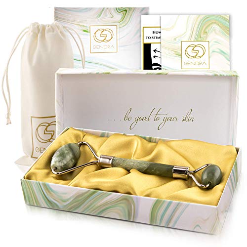 Gendra Jade Roller For Face | Face Massager 100 Real Natural Jade Roller | Face Roller For Eye, Neck, Body | Face Anti Aging Massager For Wrinkles, Puffiness, Lymph Drainage | Noiseless Jade Roller