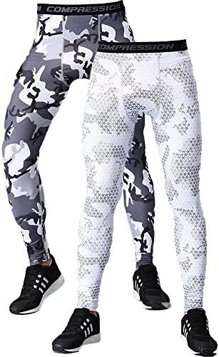 Mens 2 Pack Compression Leggings Camouflage Sports Pants Workout Running Tights Actice Quick Dry Yoga Gym Baselayer