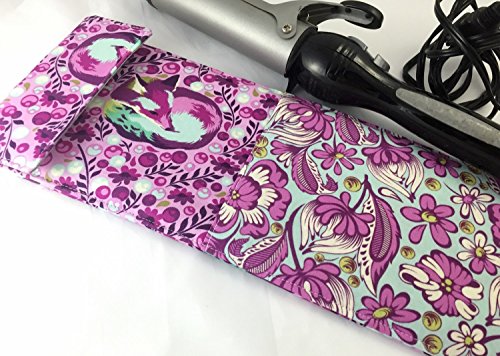 Curling Iron Holder Cover or Flat Iron Case - Tula Pink Chipper Fox Nap in Raspberry - Thumbnail 4