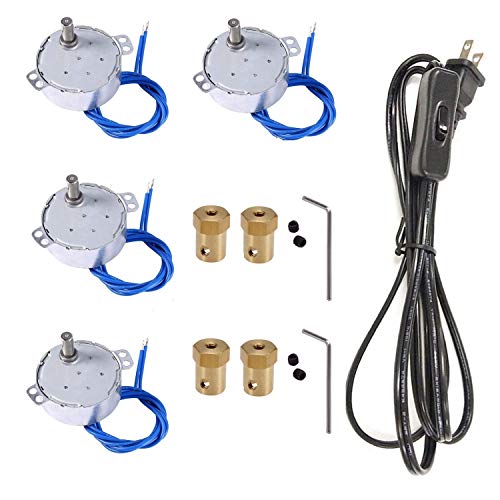 4PCS Turntable motor Synchronous Synchron Motor 50/60Hz AC 100~127V CCW/CW 4W with 7mm Flexible Coupling Connector and 6ft Power Cord Switch Plug For Cup Turner,Hand-Made, School Project, Model (5-6R)