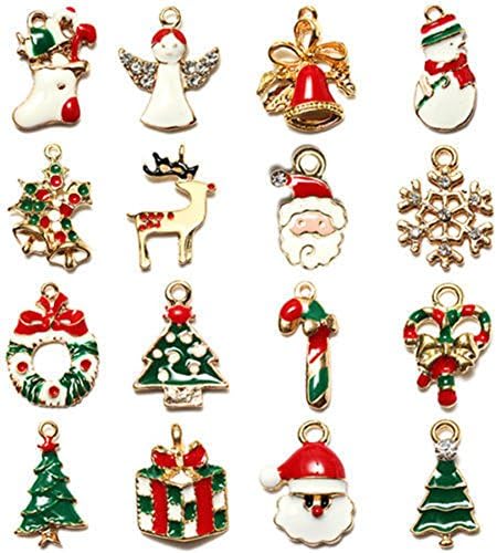 15 PCS Mixed Gold Enamel Christmas Tree Snowman Snowflake Deer Bell DIY Earring Charm Pendant CHLCF