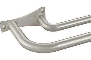 YUN NEPHELE Double Curtain Rods Brushed Nickel, Wrap Around Double Curtain Rods for Window 28-48 Inch, Room Darkening Double Drapery Rods, 3/4-Inch Front and 5/8 Inch Back Telescoping Double Blackout Curtain Rods