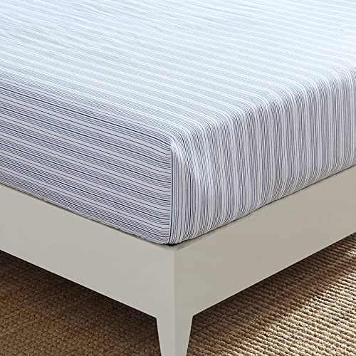 Nautica - Drap-Housse pour lit jumeau, literie en Percale de Coton, croustillante et Cool, decoration dinterieur decontractee (Rayures Bleues, lit Simple)