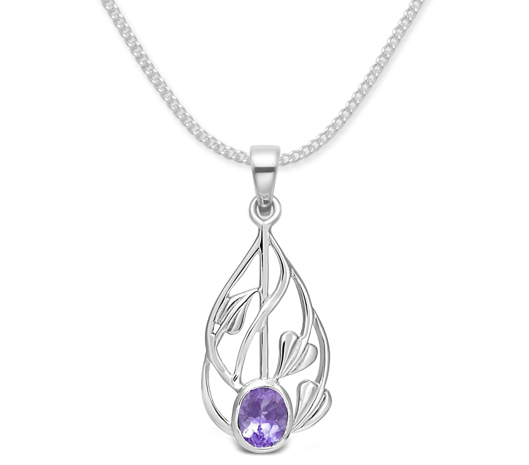 Heather Needham Sterling Silver Amethyst Rennie Mackintosh Necklace on 40cm (16 inch) chain - SIZE 23mm x 11mm. Luxury Branded Gift Boxed 8387AME/16