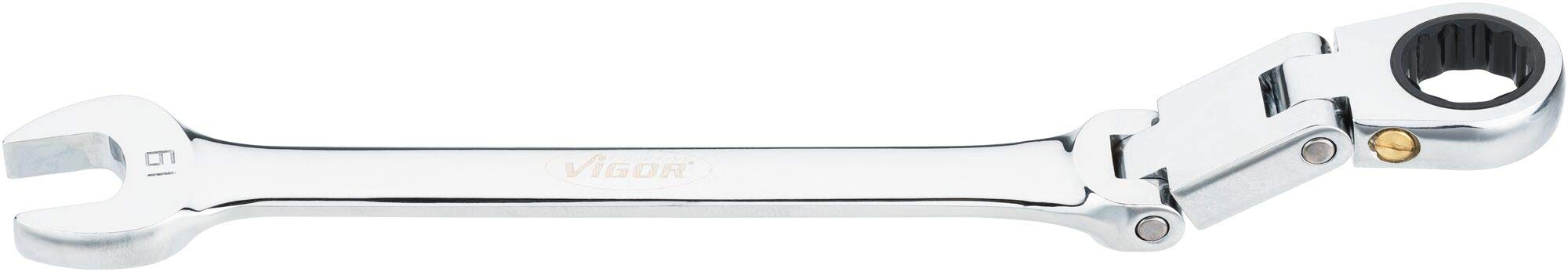 Vigor V6752-19 Ratchet Ring Spanner Double Joint with Fine Toothed Ratchet Mechanism on The Ring Side Silver