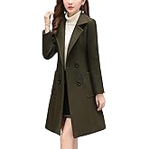 ebossy Women's Elegant Wool Blend Pea Coat Notched Lapel Double Breasted Winter Warm Mid Long Overcoat