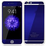 Coolbo Electroplating Mirror Effect Screen Tempered Glass Screen Protector Whole Body Protection Anti Scratches for Iphone 6 4.7inch (Front and Back) (Blue)