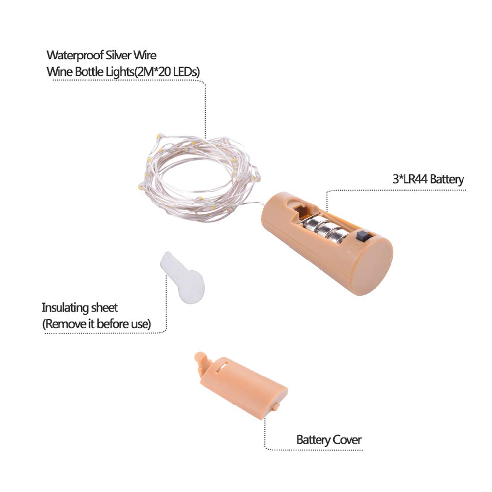 10 Stück LED Flaschenlicht, Evilto 2M Flaschen Lichterkette LED Weinflasche Nachtlicht Flaschenleuchte LED Beleuchtung Kork Lampe für Hochzeit Party Weihnachten, Halloween Deko Wamweiß.
