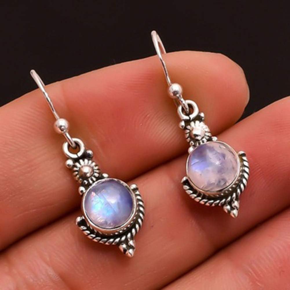 Muzhili3 Women's Earrings, Elegant Women Faux Moonstone Hook Earrings Jewelry Party Valentines Charm Gift - Antique Silver