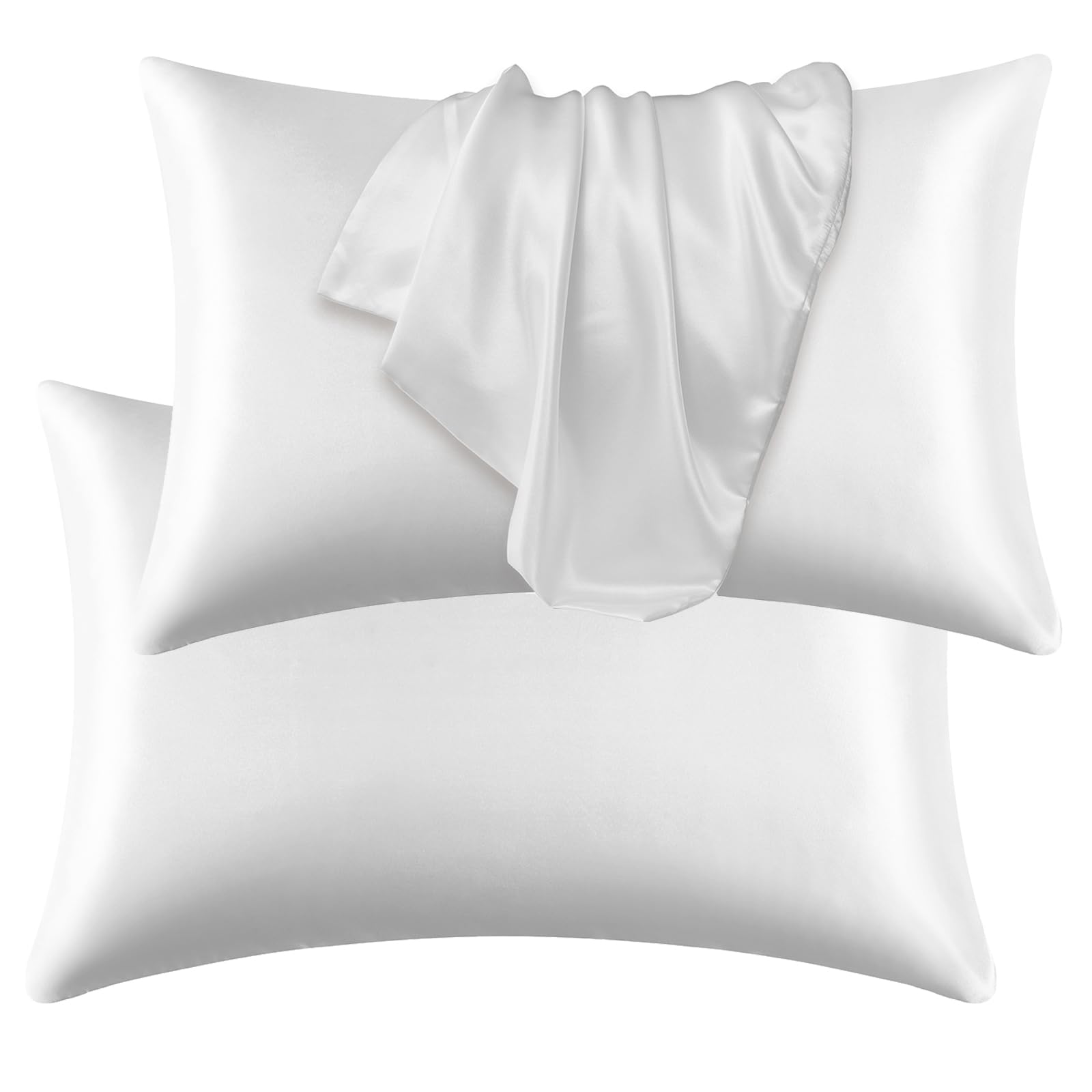 DuShow Satin Pillow Cases 2 Pack - Luxurious Silky Pillowcase for Hair and Skin Standard Size with Envelope Closure,White 50x76 cm