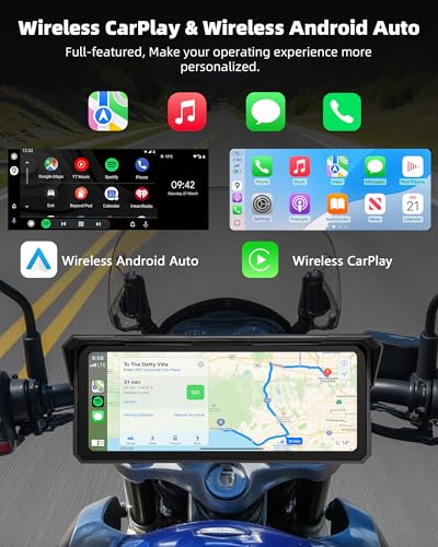 8.1 Inch Motorcycle Carplay Wireless Carplay and Android Car for Motorcycles, IP67 Waterproof Touchscreen Motorcycle Navigation GPS Bluetooth Audio, Siri and Google
