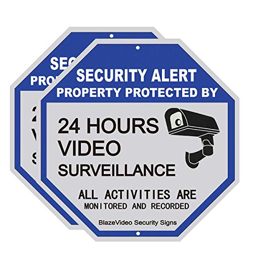 2-Pack Video Surveillance Sign-24 Hours All Activities are Monitored and Recorded-Safety Sign for Home and Business CCTV Cameras Octagon 12"X12" Aluminum Sign Waterproof