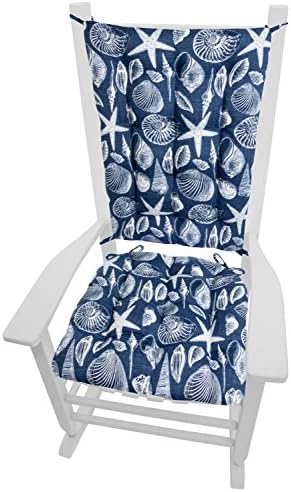 Barnett Products Shoreline Navy Porch Rocker Cushions - Extra-Large - Indoor/Outdoor: Fade Resistant, Mildew Resistant - Latex Foam Fill - Reversible, MADE IN USA (Blue/White Seashells)