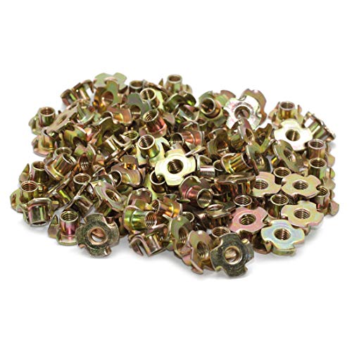 Yoohey 100pcs 1/4"-20 Inch T Nuts, Pronged Tee Nut for Cabinetry, Rock Climbing Walls, Woodworking (1/4"-20 x 5/16")