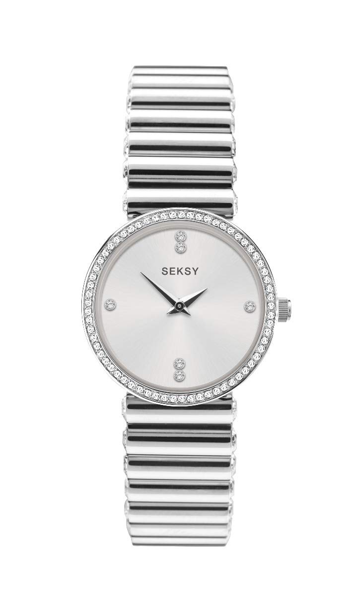Seksy Classic Womens 28mm Quartz Watch in White with Analogue Display, and Silver Stainless Steel Strap 40044.