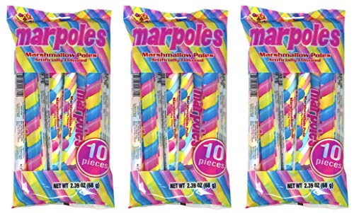 Marpoles Marshmallow Poles Candy Twist (Pack of 3) – Individually Wrapped Unicorn Party Favors – 30 Marshmallow Treats Total
